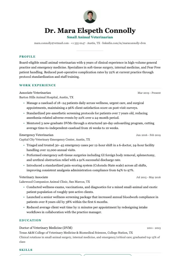 Dyrlæge CV-eksempel