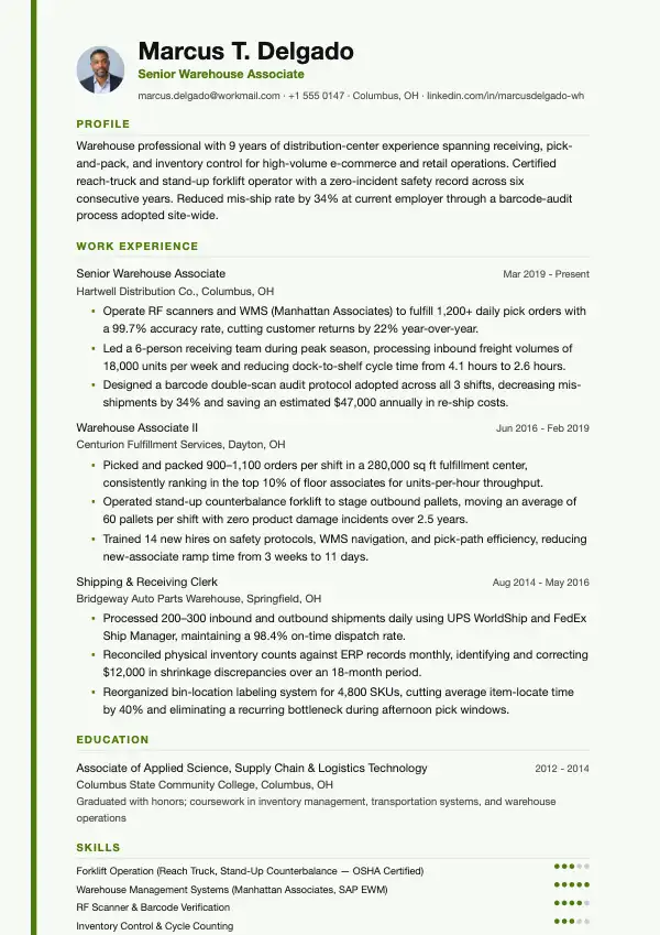 Lagermedarbejder CV-eksempel