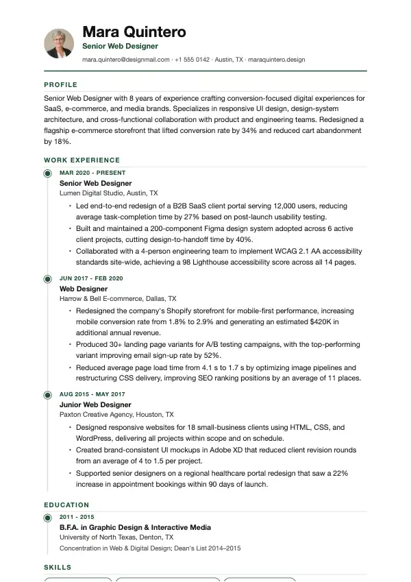 Webdesigner CV-eksempel