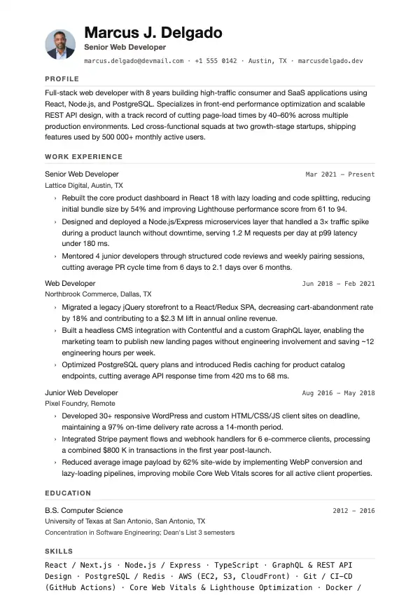 Webudvikler CV-eksempel