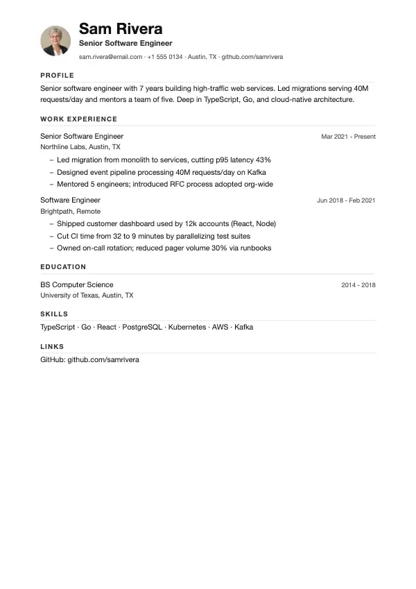 Wren resume template preview
