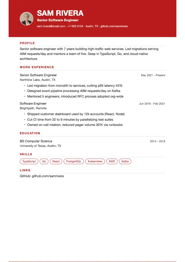 Bold resume template preview