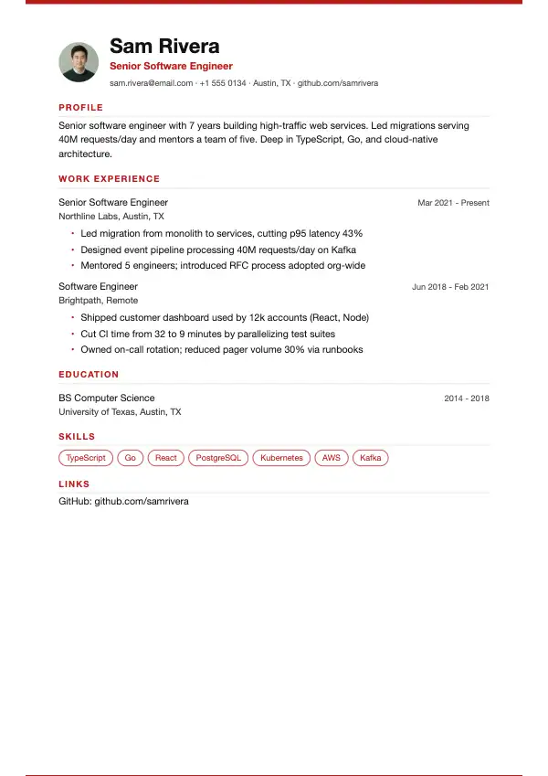 Ribbon resume template preview