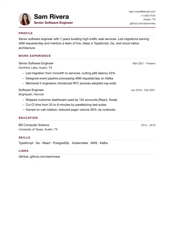 Meridian resume template preview