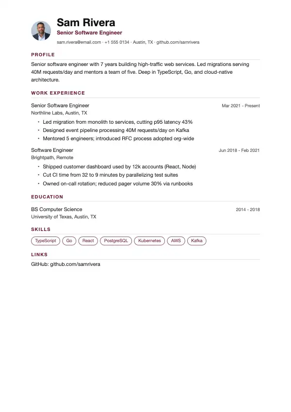 Signet resume template preview