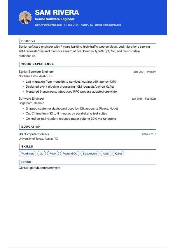 Titan resume template preview
