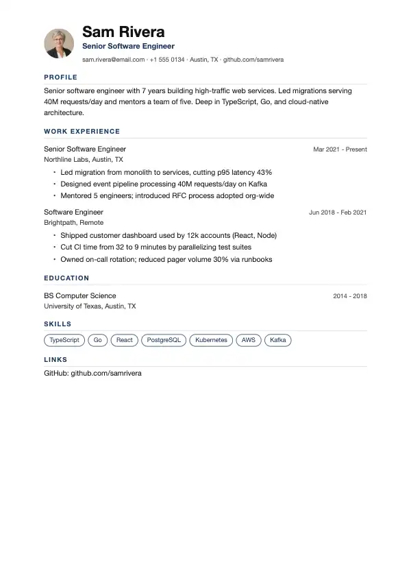 Onyx resume template preview