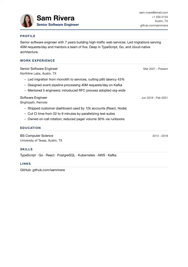 Meridian resume template preview