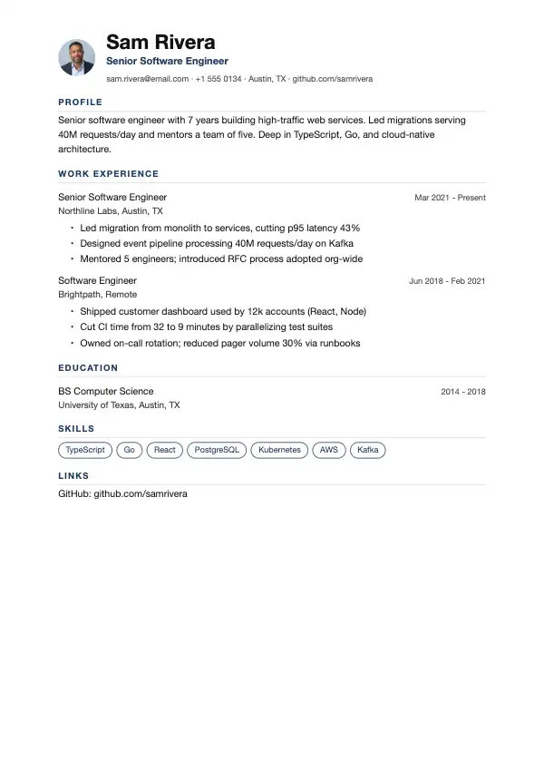 Signet resume template preview