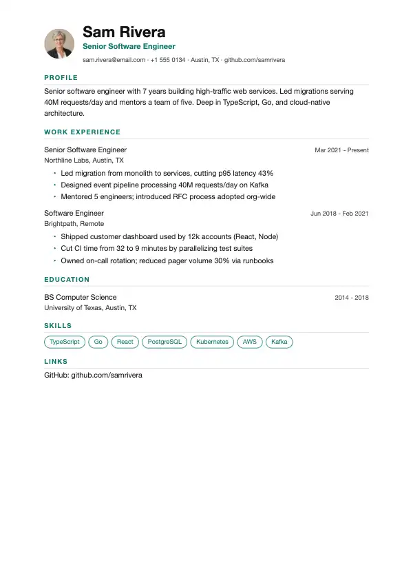 Onyx resume template preview