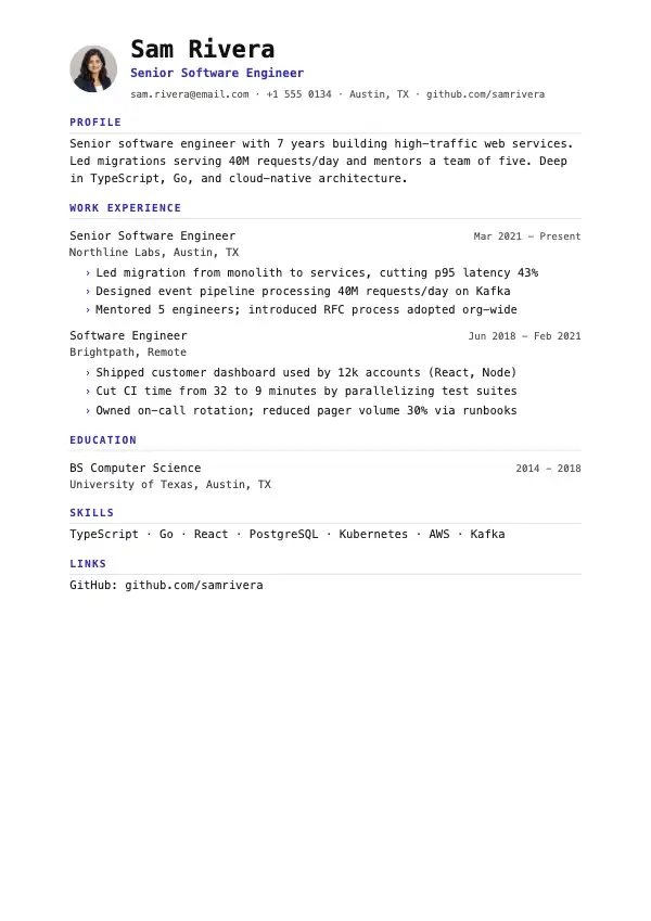Software Engineer Resume Templates: preview