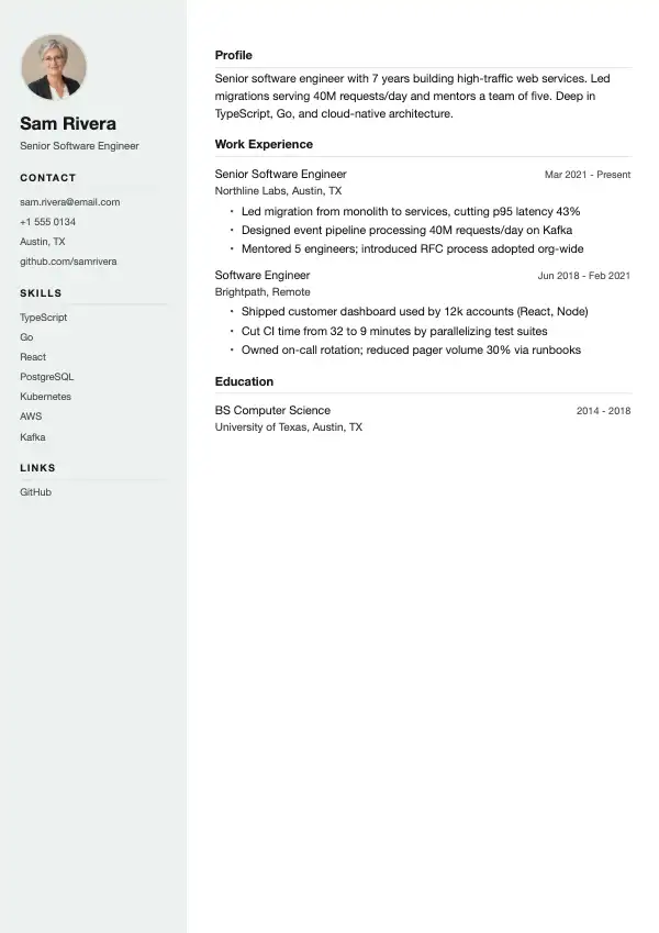 Flax resume template preview