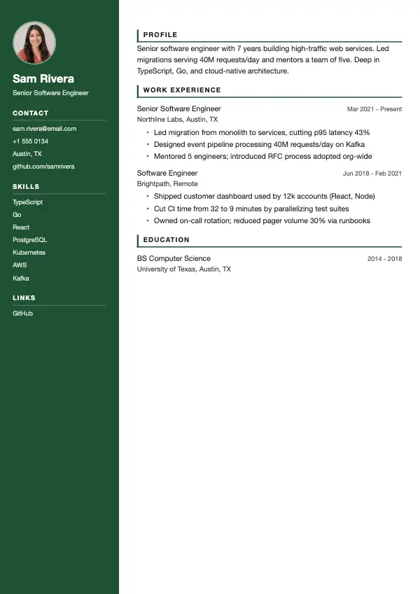 Cascade resume template preview